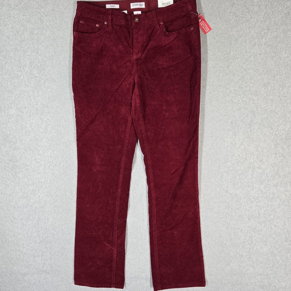 St. John's Bay Women Pants 8 Red Dress Pants Corduroy Straight Slim NWT